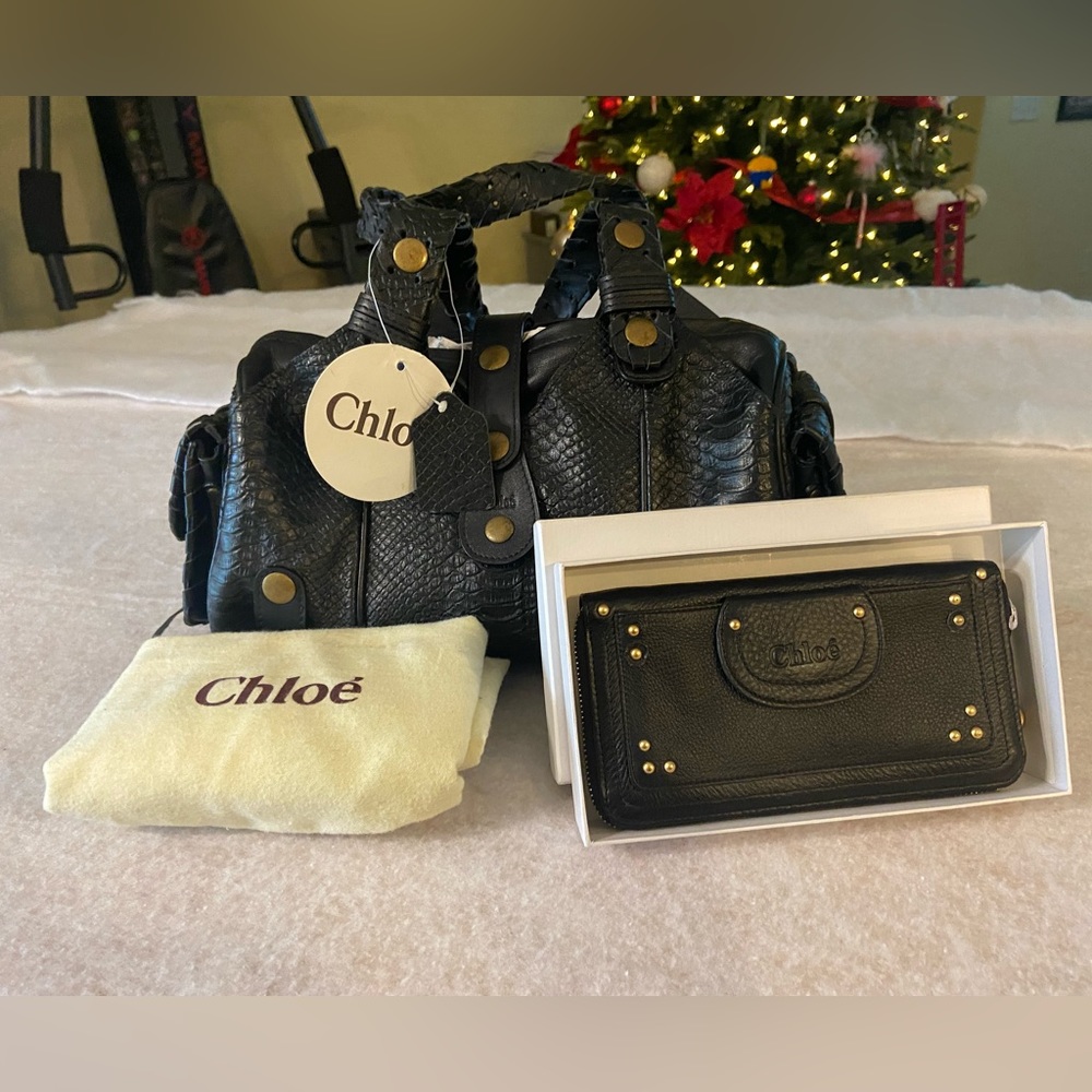 RARE chloe Silverado Doctor Black snakeskin  Satchel Handbag Purse with wallet!
